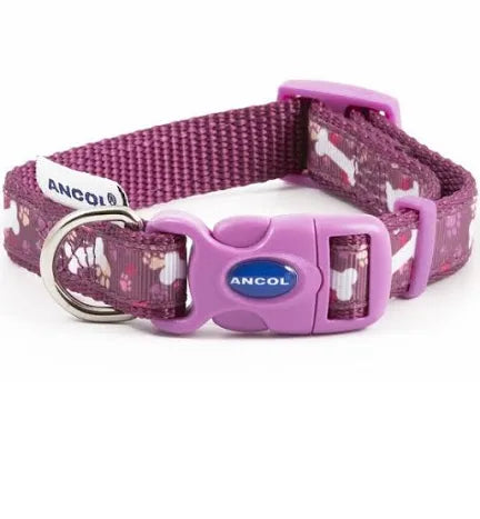 Ancol Purple Bone Adjustable Collar Size 2-5 (30-50cm)