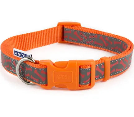 Ancol Orange Bone Reflective Collar - Size 1-2 (20-30cm)