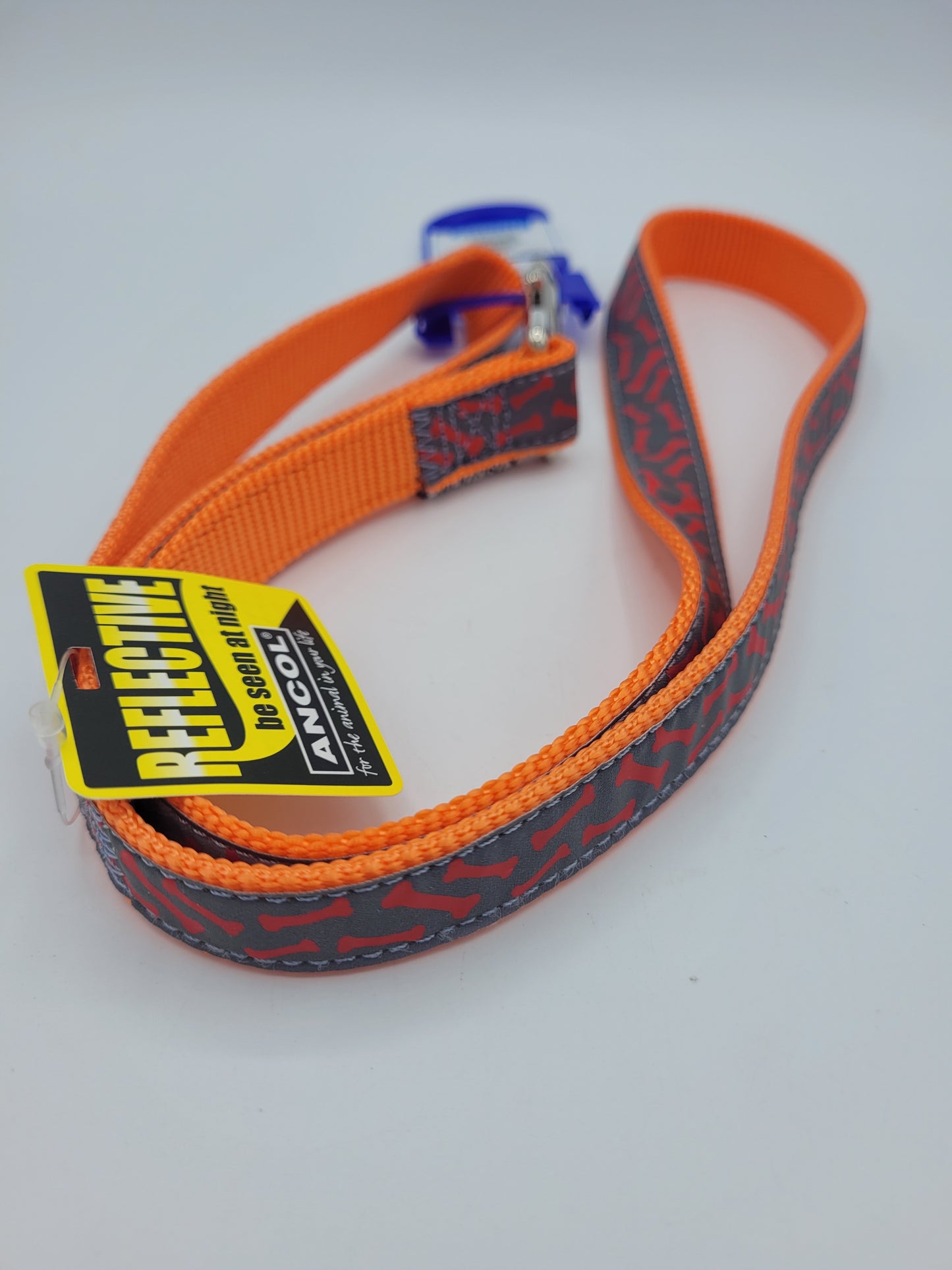 Orange reflective lead with bone design.